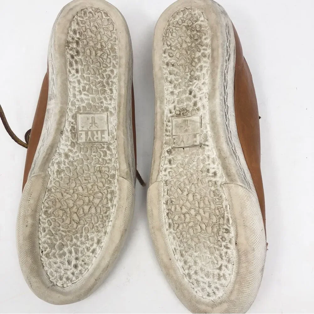 FRYE | Mindy Low Top Lace Up Sneakers Tan Leather Shoes Women’s Size 7.5